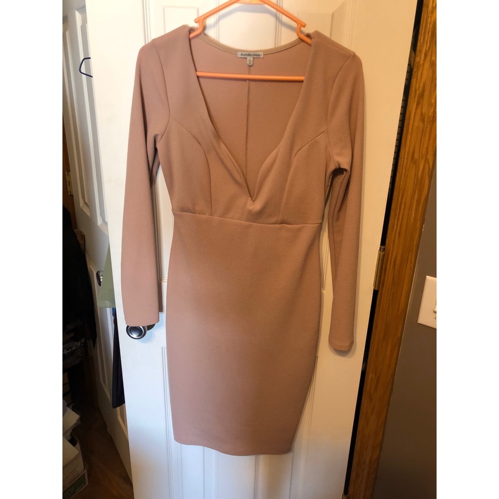 Tan Long Sleeve Midi Dress